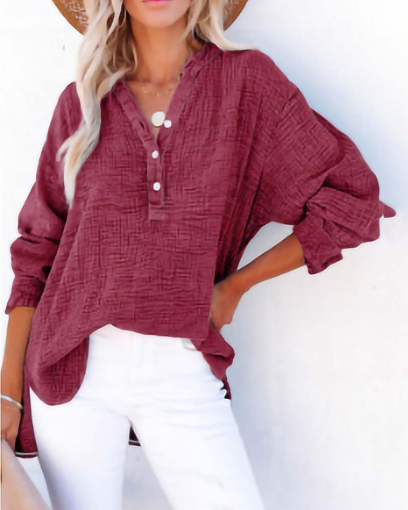 Blouse Geplooid Knoop Lange Mouw