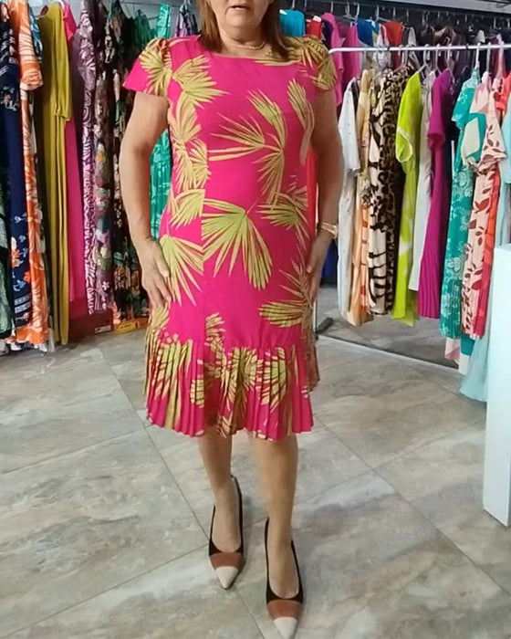 Geplooide casual jurk met korte mouwen