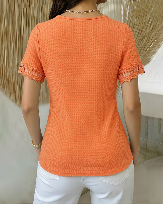 T-Shirt Effen Kleur Kant Korte Mouwen