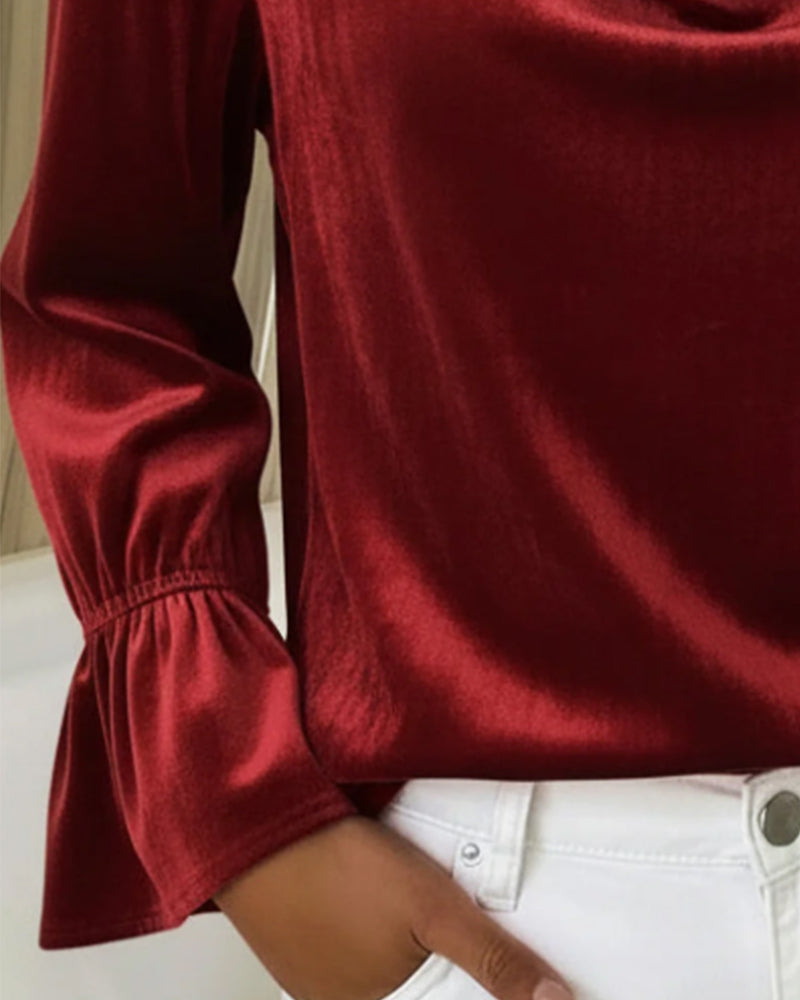 Modieuze Effen Kleur Top Met Trompetmouwen