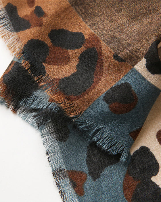 Dames Sjaal Luipaard Patchwork Print Franje Omslagdoek