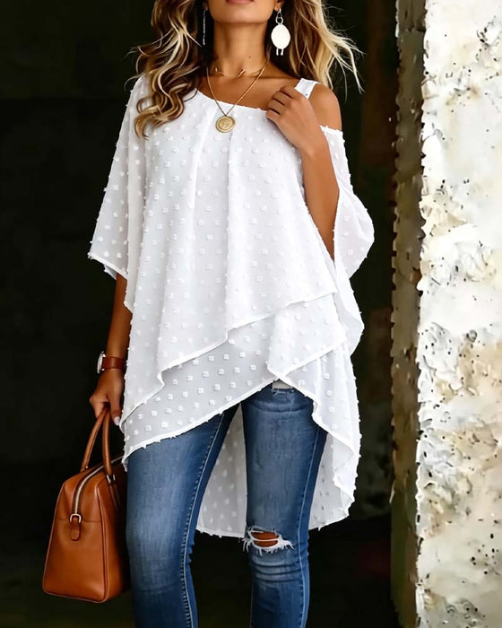 Blouse Driedimensionaal Bloemig Een-Schouder