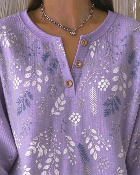 Sweatshirt Wafel Henry Kraag Bloemenprint