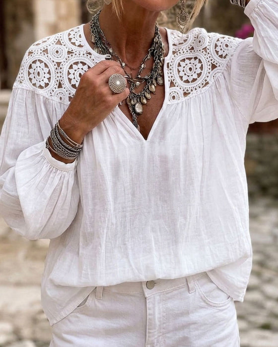 Blouse Lantaarnmouw Kant Los
