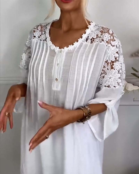 Blouse Ronde Hals Kant Patchwork Bloemen