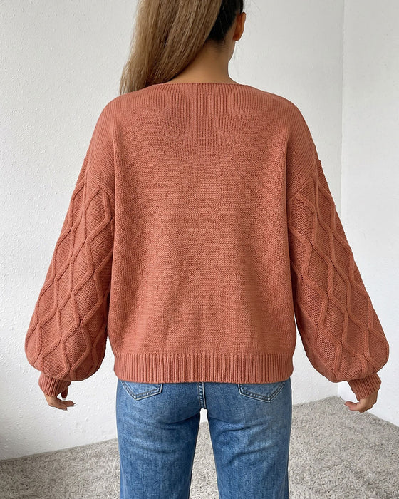 Pullover Lantaarn Mouw Argyle Mode Gebreid