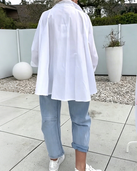Oversized Blouse Met V-Hals En Aflopende Schouders