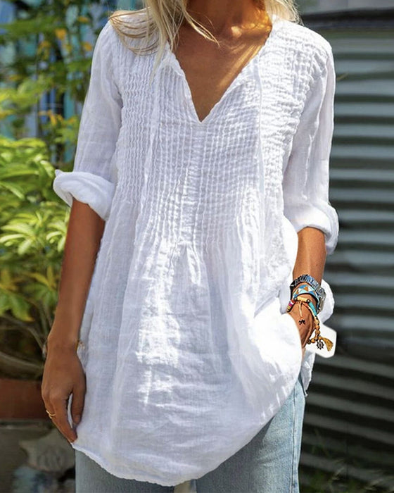 Blouse V-Hals Trekkoord Effen