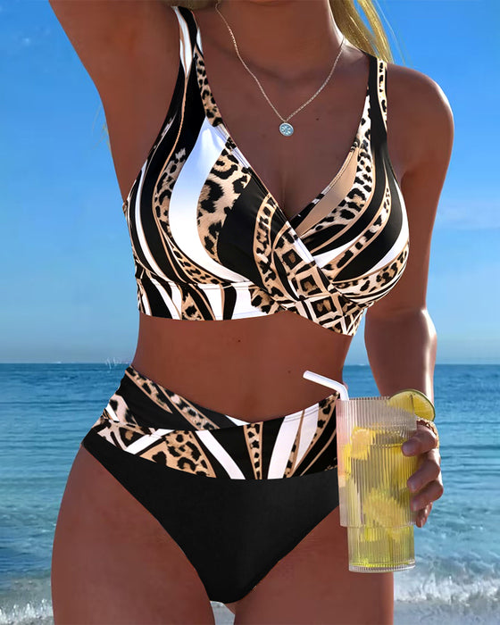 Bikini Hoge Taille Luipaardprint Kruisband