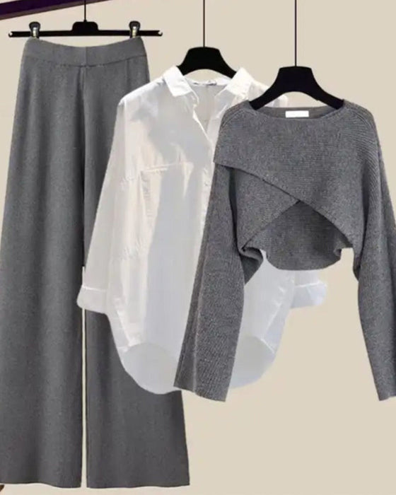 Gekruisd effen kleur driedelige set