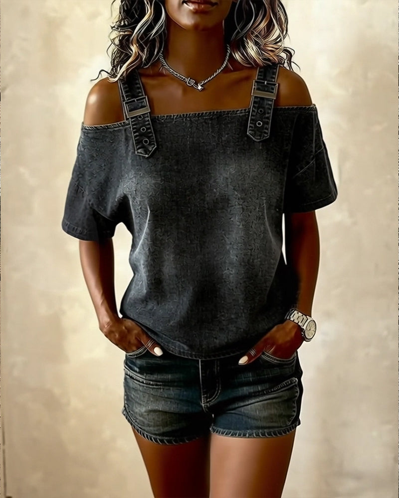Blouse Off-Shoulder Met Schouderband Denim