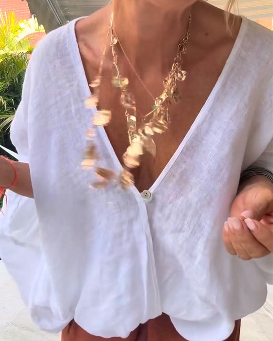 Blouse V-Hals Asymmetrisch Effen Relaxed