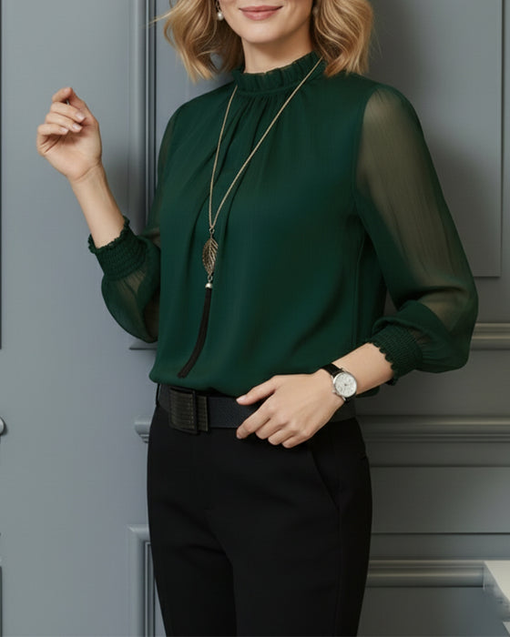 Een Veelzijdige Effen Blouse Met Lange Mouwen