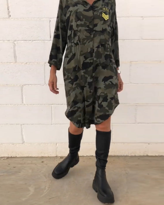 Camouflage Gedrukte Jurk Lange Mouwen