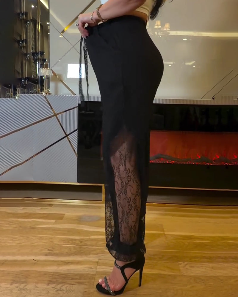 Broek Kant Patchwork Elastische Taille Lantaarn