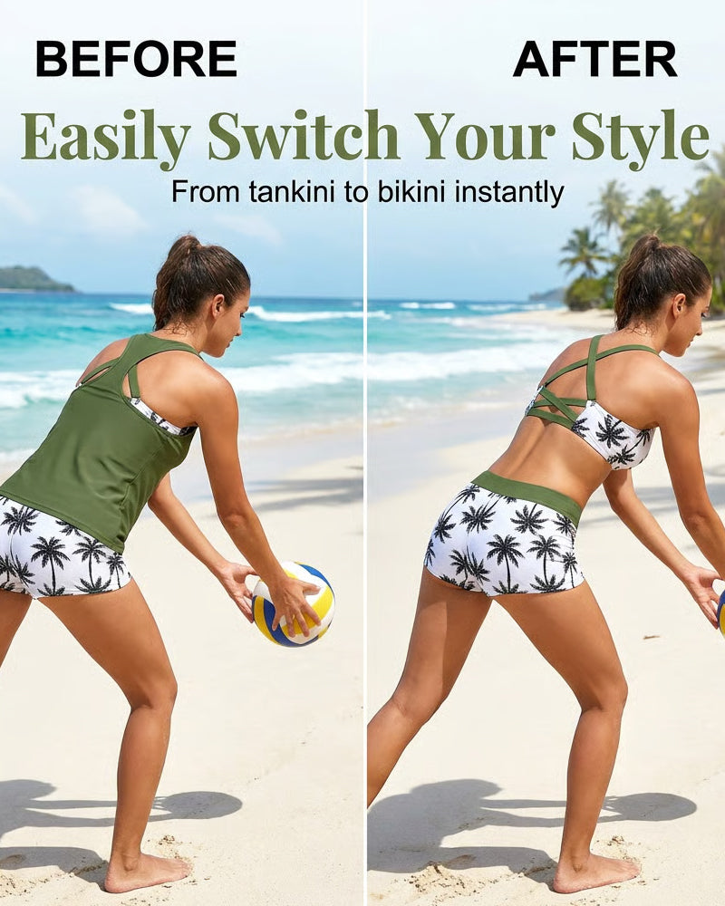 Bedekking En Bikini Crisscross Mouwloze Top + Trekkoord Bedrukte Broek Voor