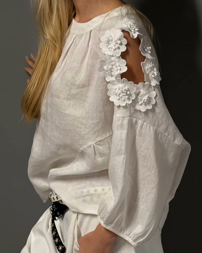 Blouses Ronde Hals Uitsparing Off-Shoulder 3D Bloemen