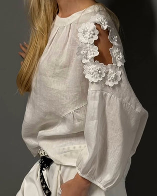 Blouses Ronde Hals Uitsparing Off-Shoulder 3D Bloemen
