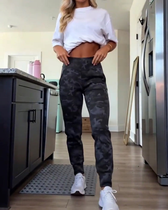 Broek Hoge Taille Zak Effen Lange