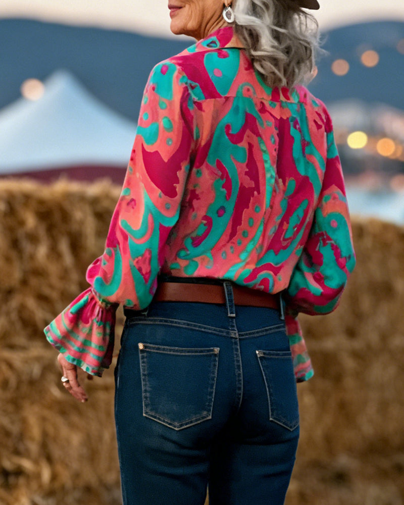 Shirt Stijlvol Gedrukt Revers Slim Fit