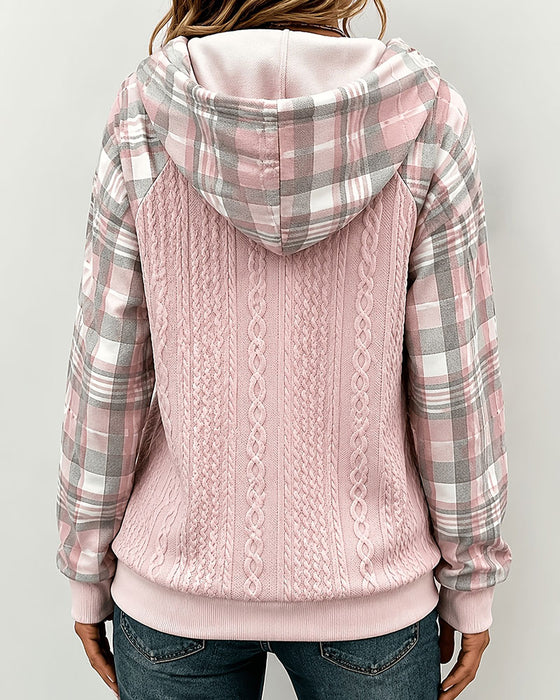 Hoodie Casual Geruit Genaaid