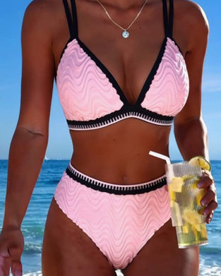 Bikini Kleurblok Dubbele Band Gestructureerd