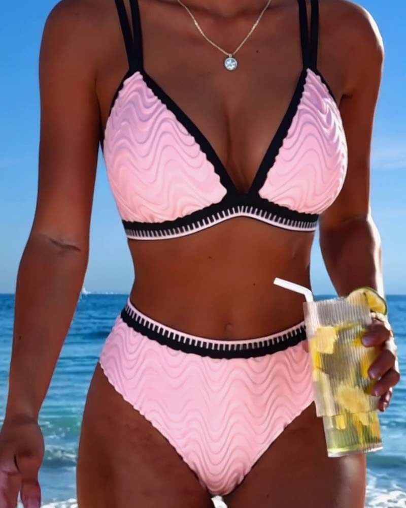 Bikini Kleurblok Dubbele Band Gestructureerd