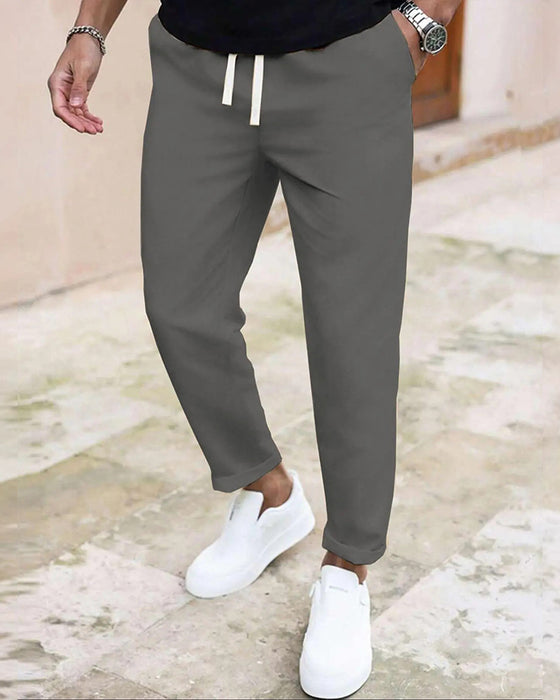 Heren Broek Effen Trekkoord Slim Fit Cropped