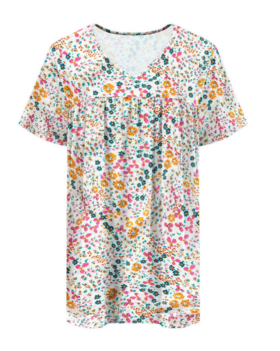 Blouse Bloemen V-Hals Korte Mouw