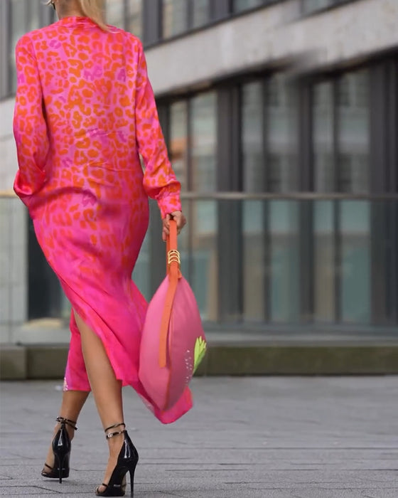 Jurk Lange Mouwen Leopardenprint Splits