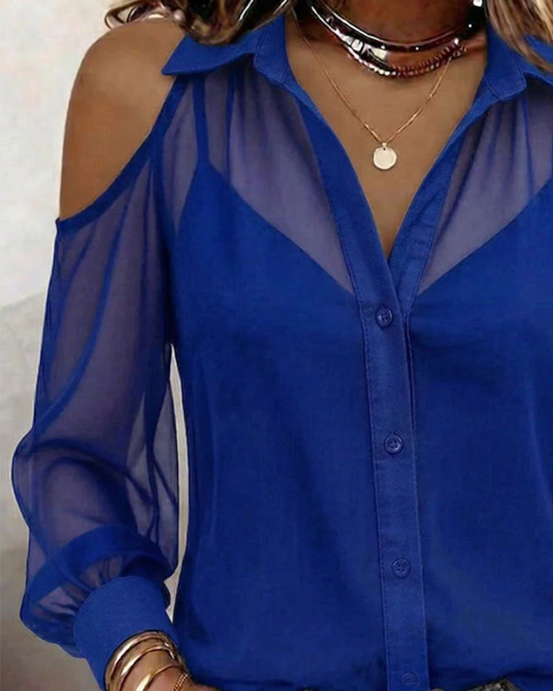 Twee Delige Set Kraan Blote Schouder Doorzichtige Blus Top