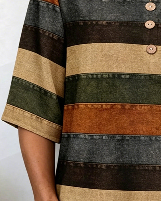 T-Shirt Knoop Patchwork Horizontale Streep