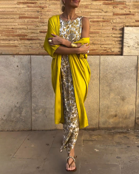 Vintage print elegant tweedelig pak