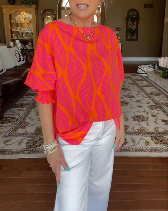 Blouse Ronde Hals Los Bedrukt