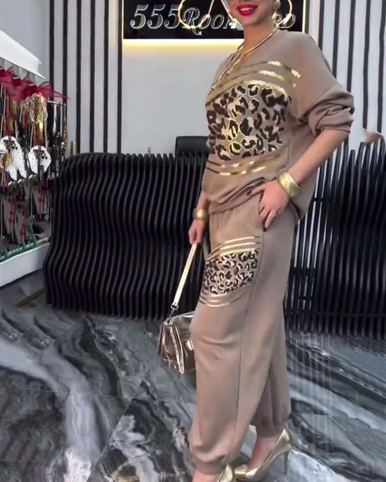 Set Luipaardprint Casual Sweatshirt