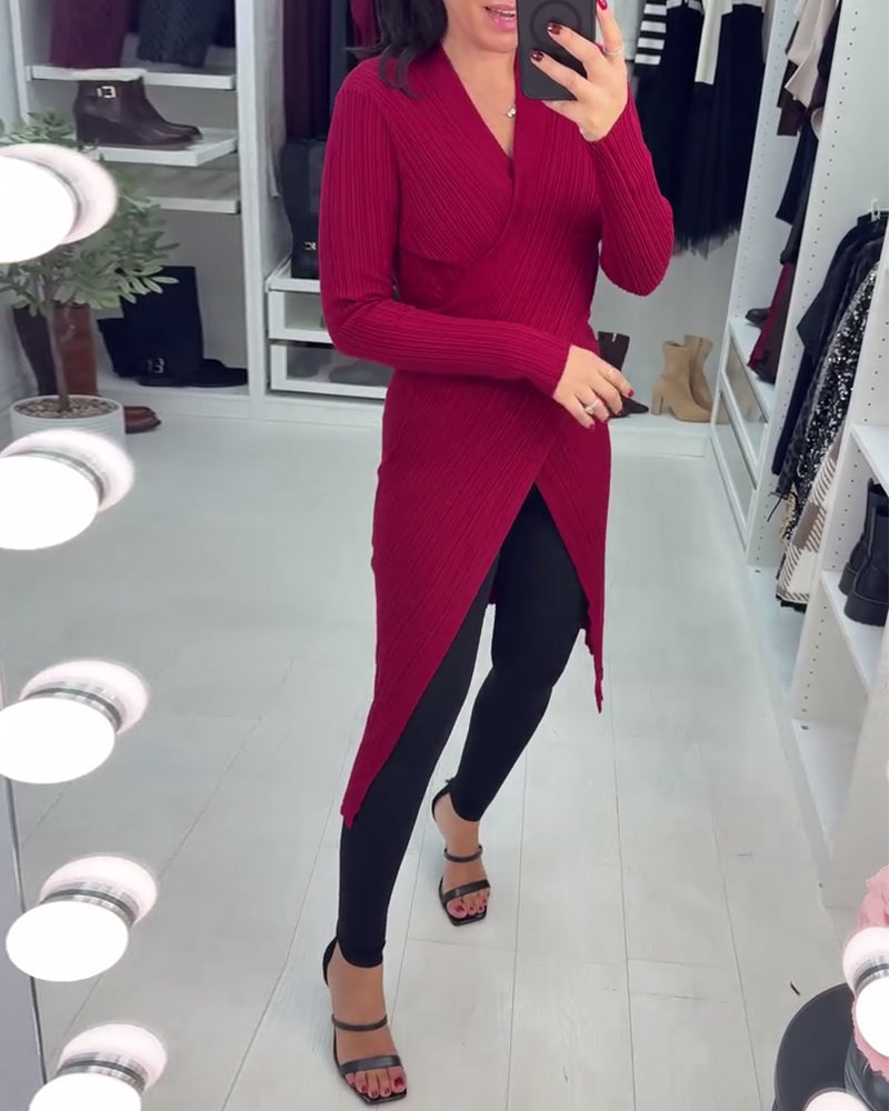 Langmouwige Pullover Met V-Hals En Crossover Details