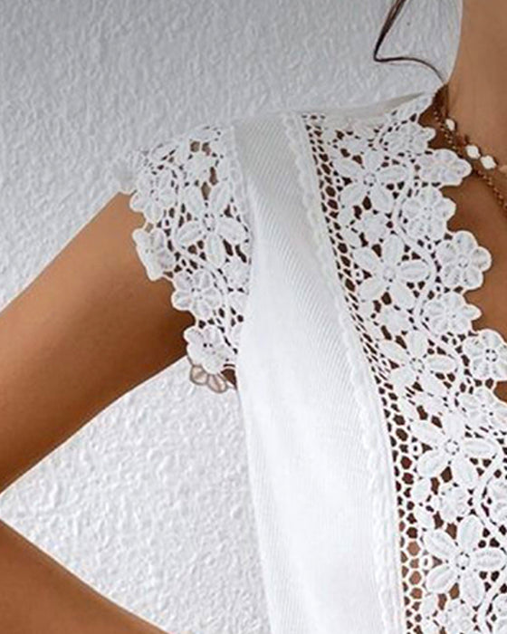 Blouse Kant V Hals Gecombineerd Uitgesneden