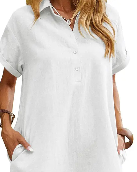 Jurk Knoopsgat Knoop Split Korte Mouw Casual