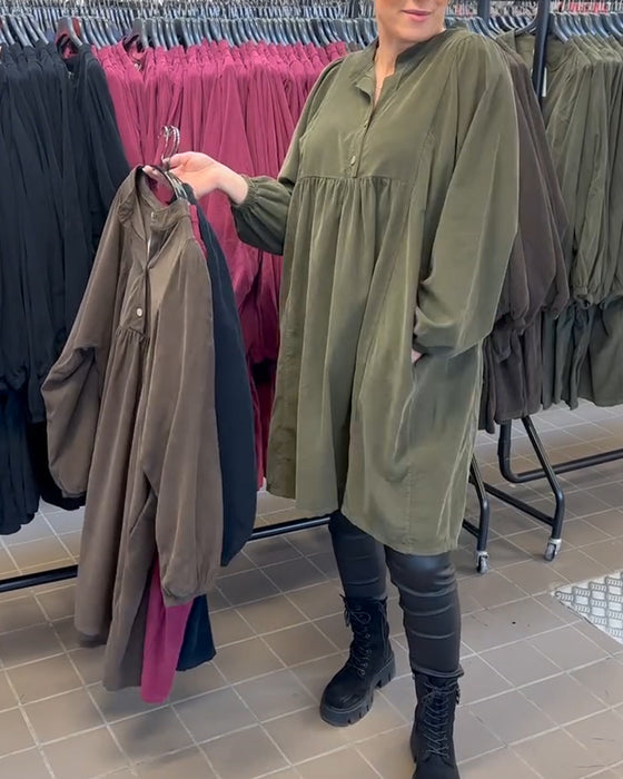 Geknoopte Jurk Met V-Hals En Lange Mouwen