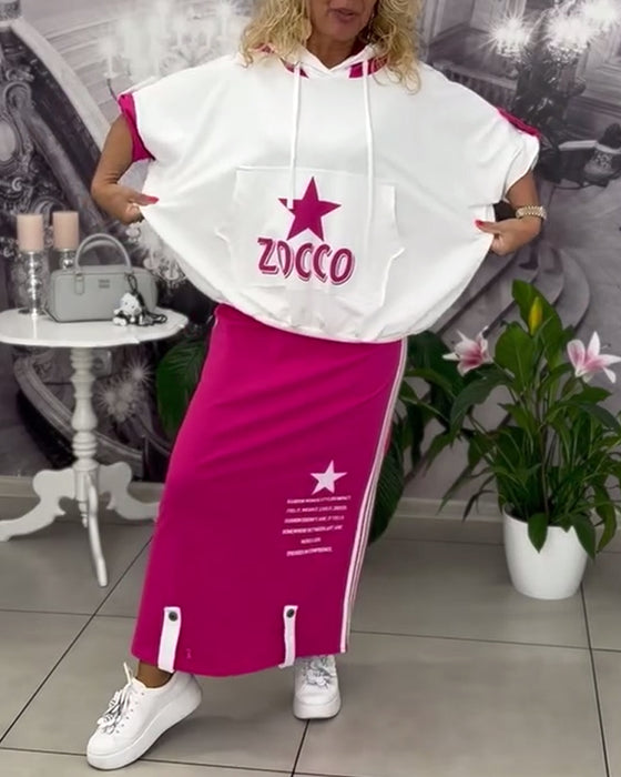 Set Met Capuchon Trekkoord Bedrukte Rok