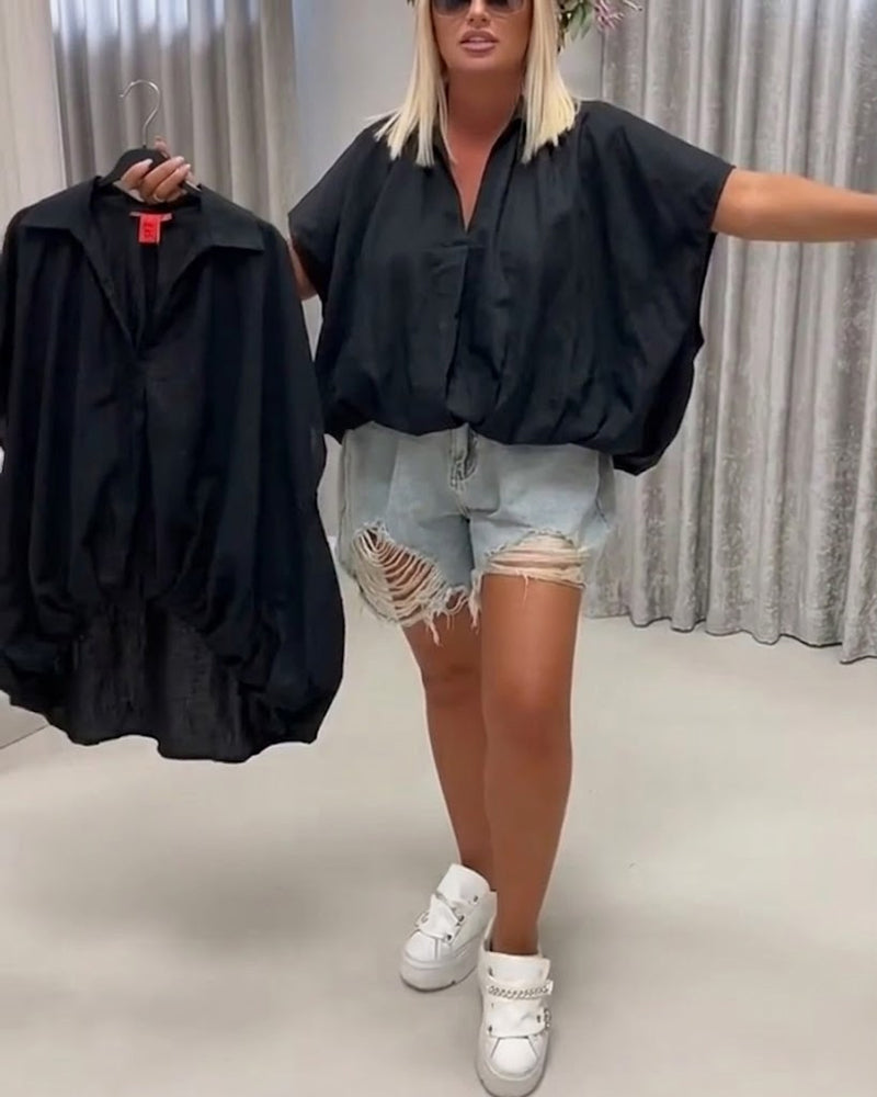 Blouse Knoopsgat Loose Fit Vleermuismouw