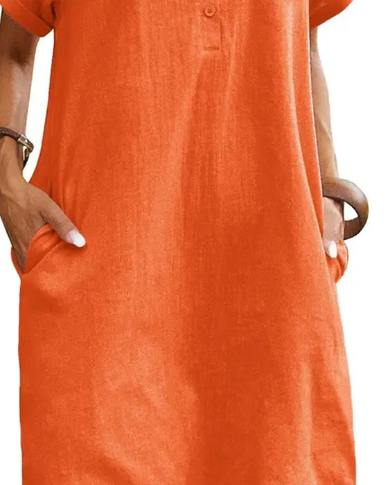 Jurk Knoopsgat Knoop Split Korte Mouw Casual
