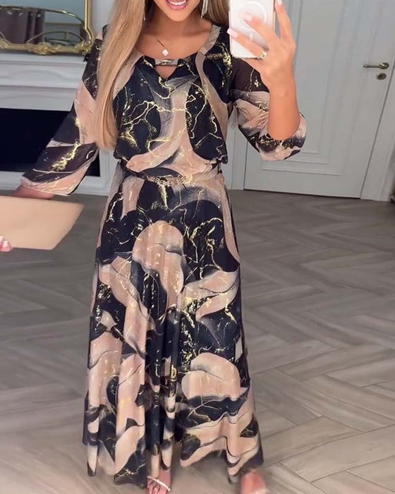 Jurk Elegant Driekwartmouw Geprint Taille