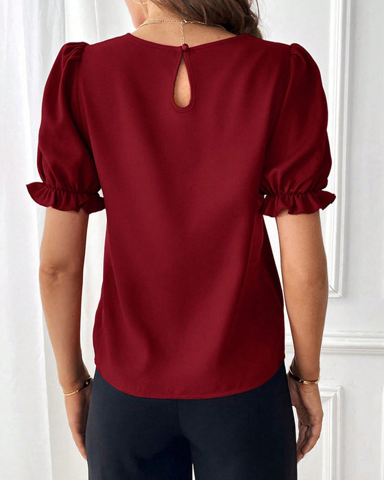Blouse Effen Kleur Ronde Hals