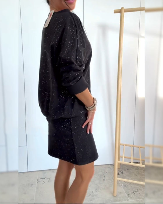 Jurk Ronde Hals Fijn Glitter Modieus