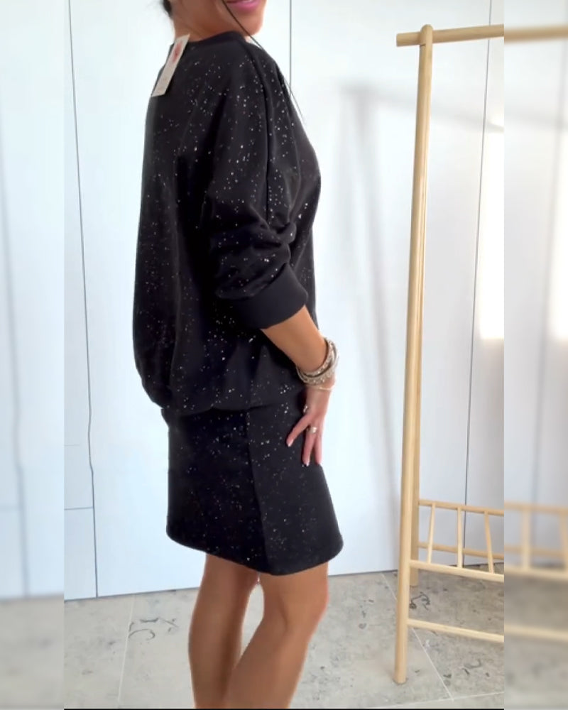 Jurk Ronde Hals Fijn Glitter Modieus