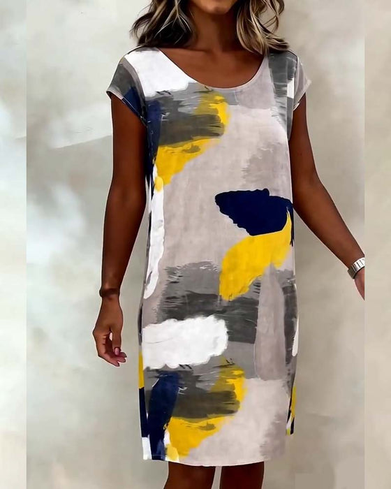 Jurk Ronde Hals Tie-Dye Geprint