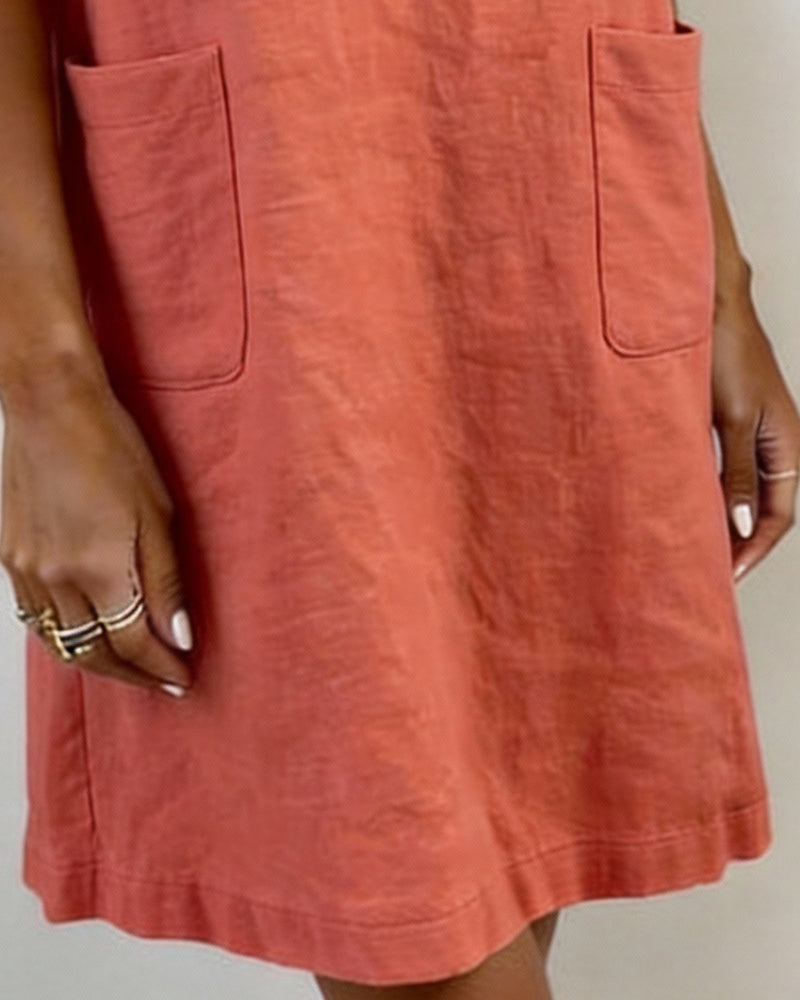 Jurk Met Capuchon Linnen-Mix Korte Mouw Zak