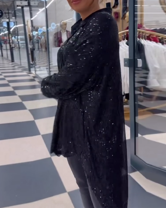 Casual overhemd met pailletten en split