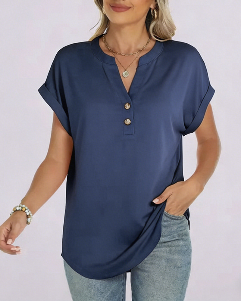T-Shirt Effen V-Hals Korte Mouw
